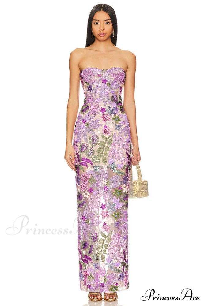 Calista Sequin Stylish Embroidered Maxi Dress