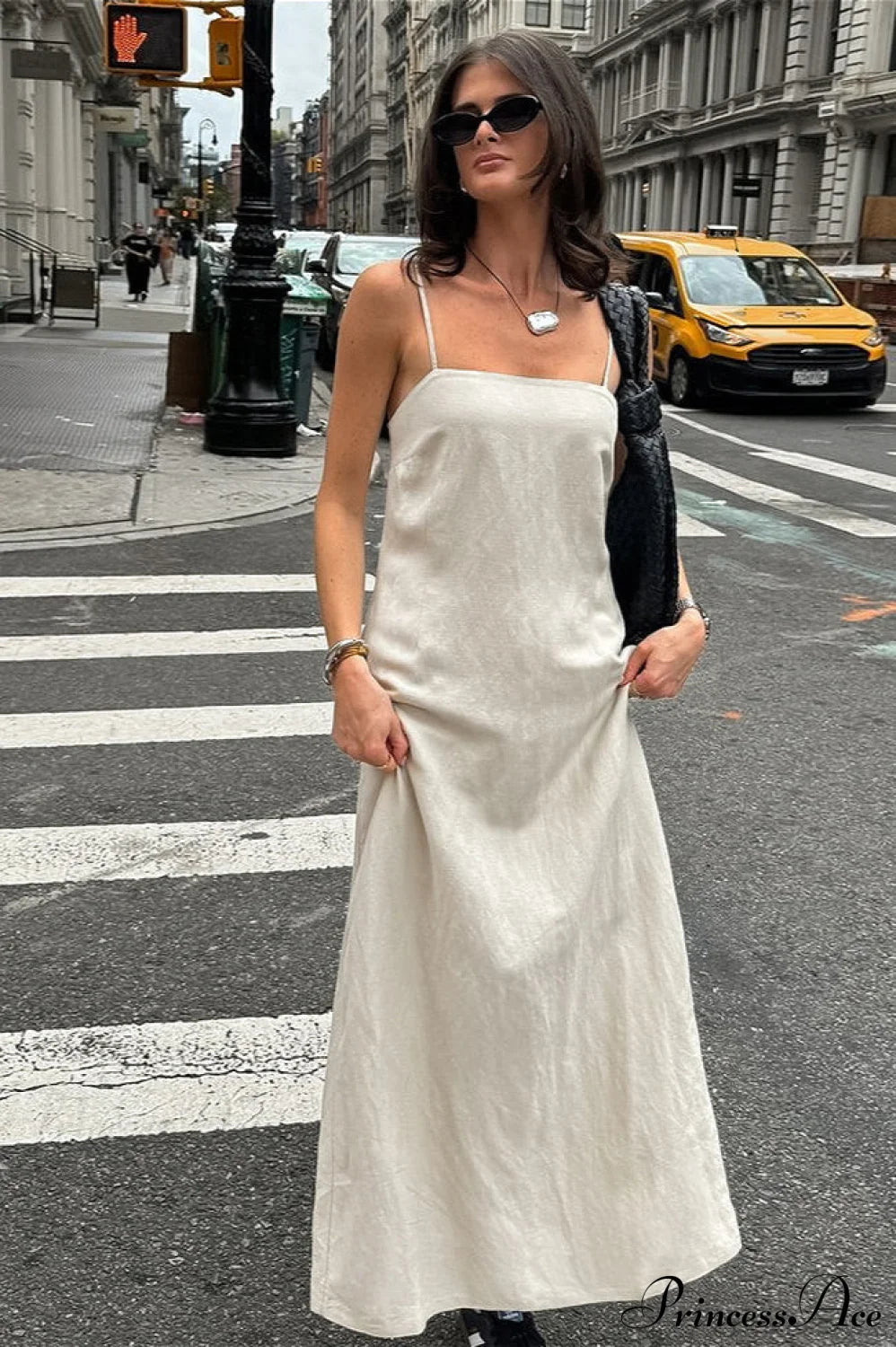 Cami Cotton Linen Loose A Line Maxi Dress