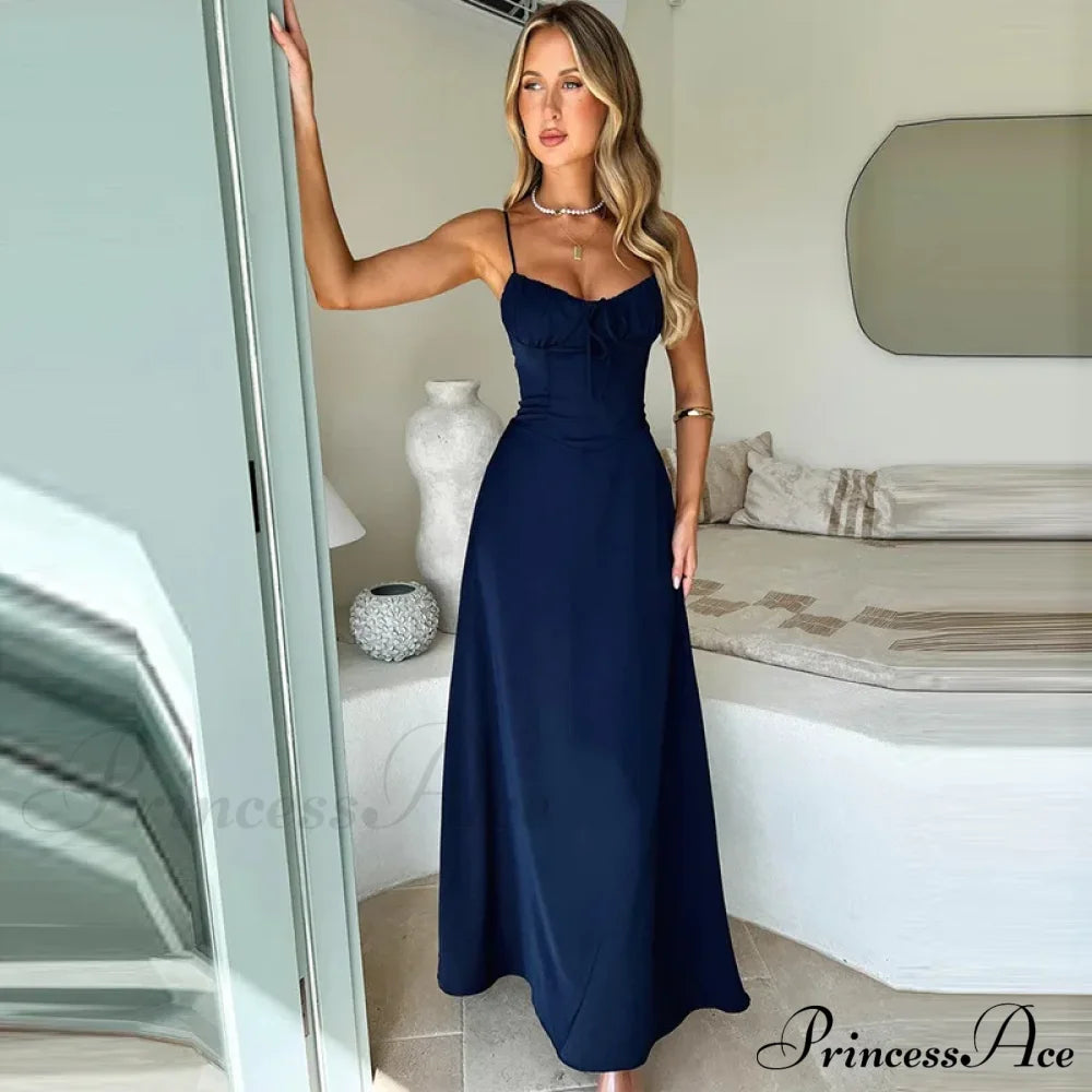 Cami Tie Up Charming Solid Maxi Dress Long