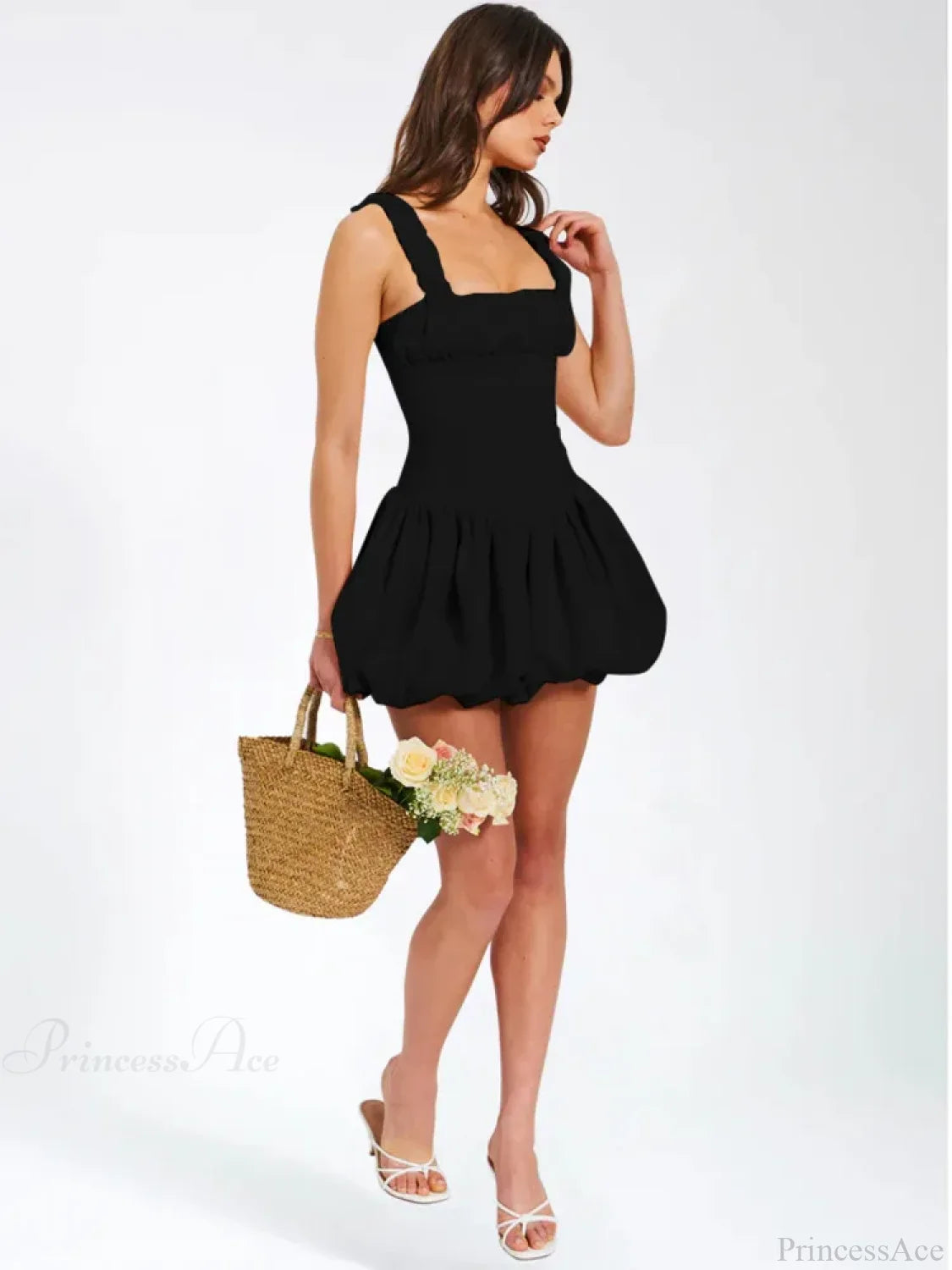 Camisole Pleated Zipper Mini Dress Black / S minidress-250223