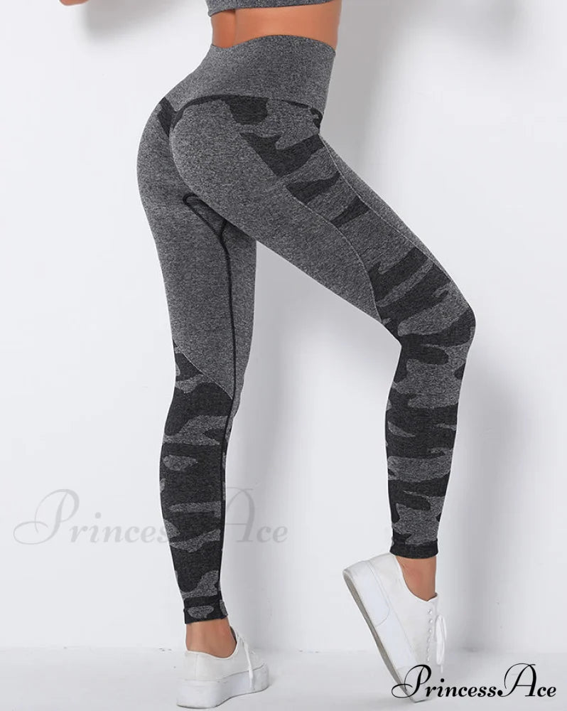 Camouflage Mesh Graceful Patchwork Irregular Skirt Active Leggings