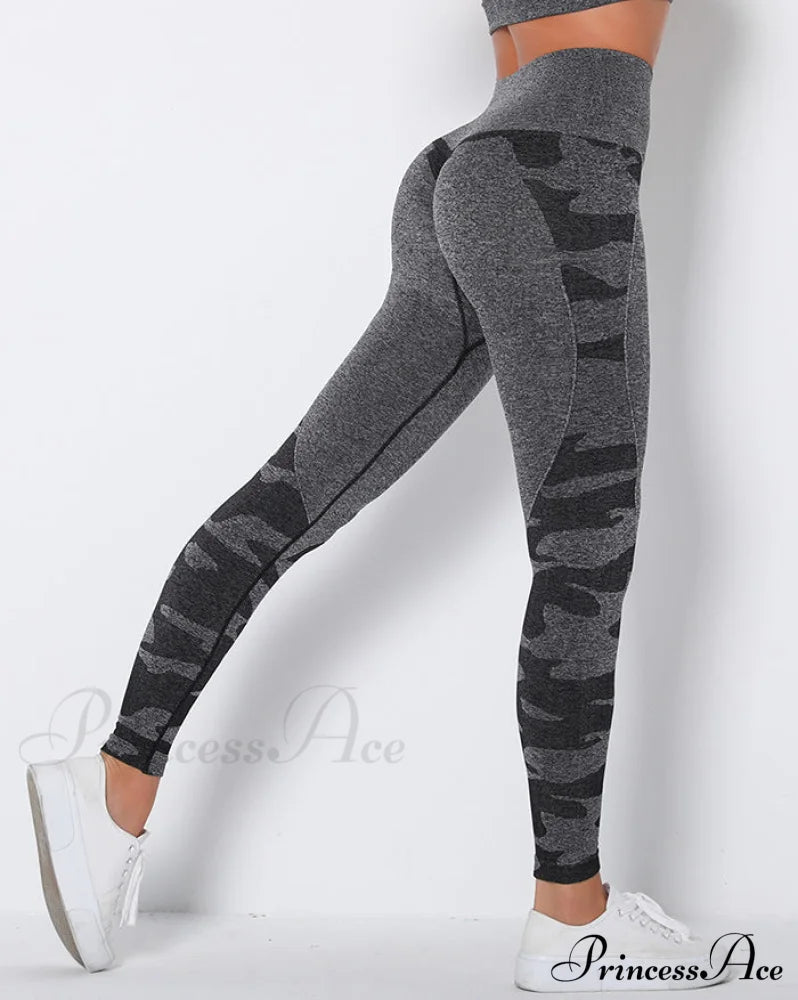 Camouflage Mesh Graceful Patchwork Irregular Skirt Active Leggings