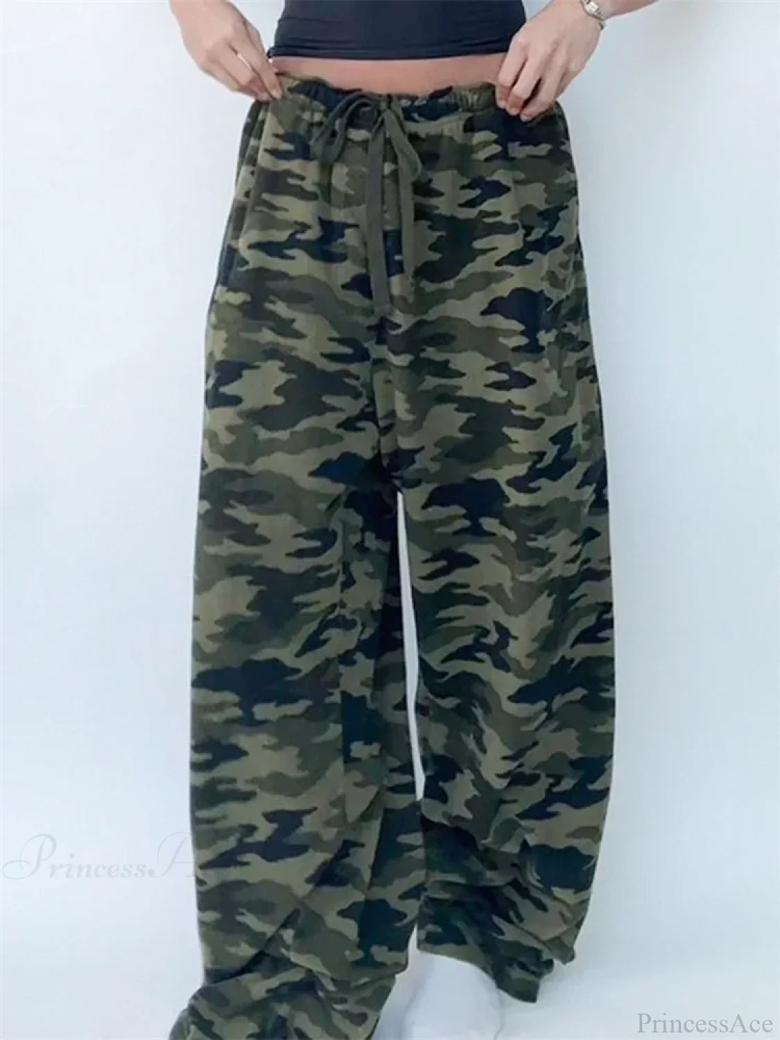 Camouflage Print Elastic Low Waist Wide Leg Pant pant-250223