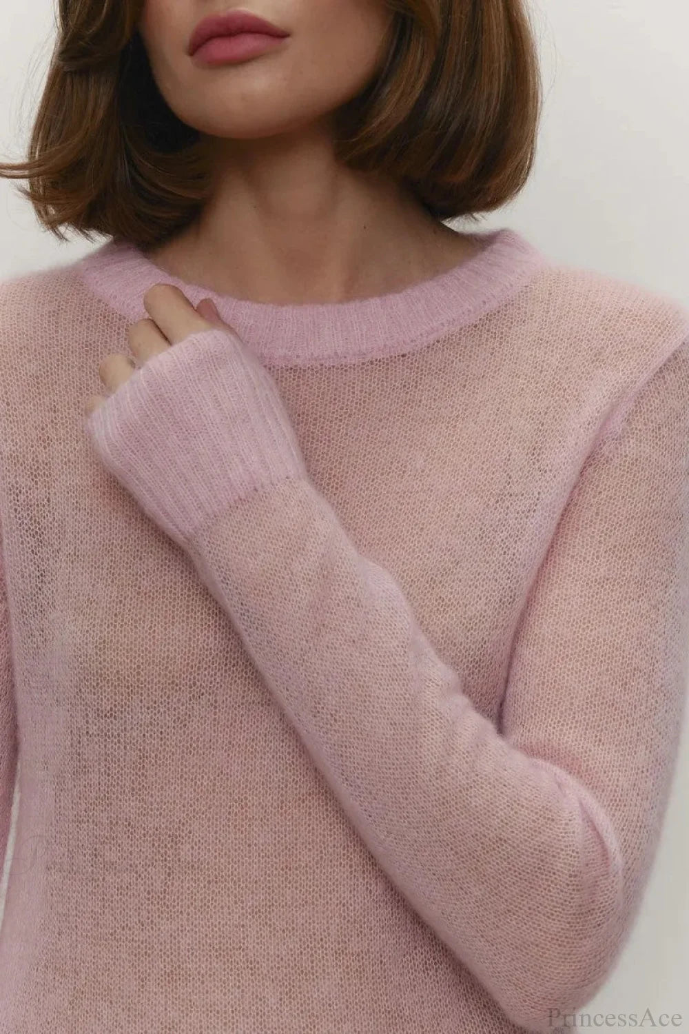 Candy Color Sheer Crew Neck Knit Sweater