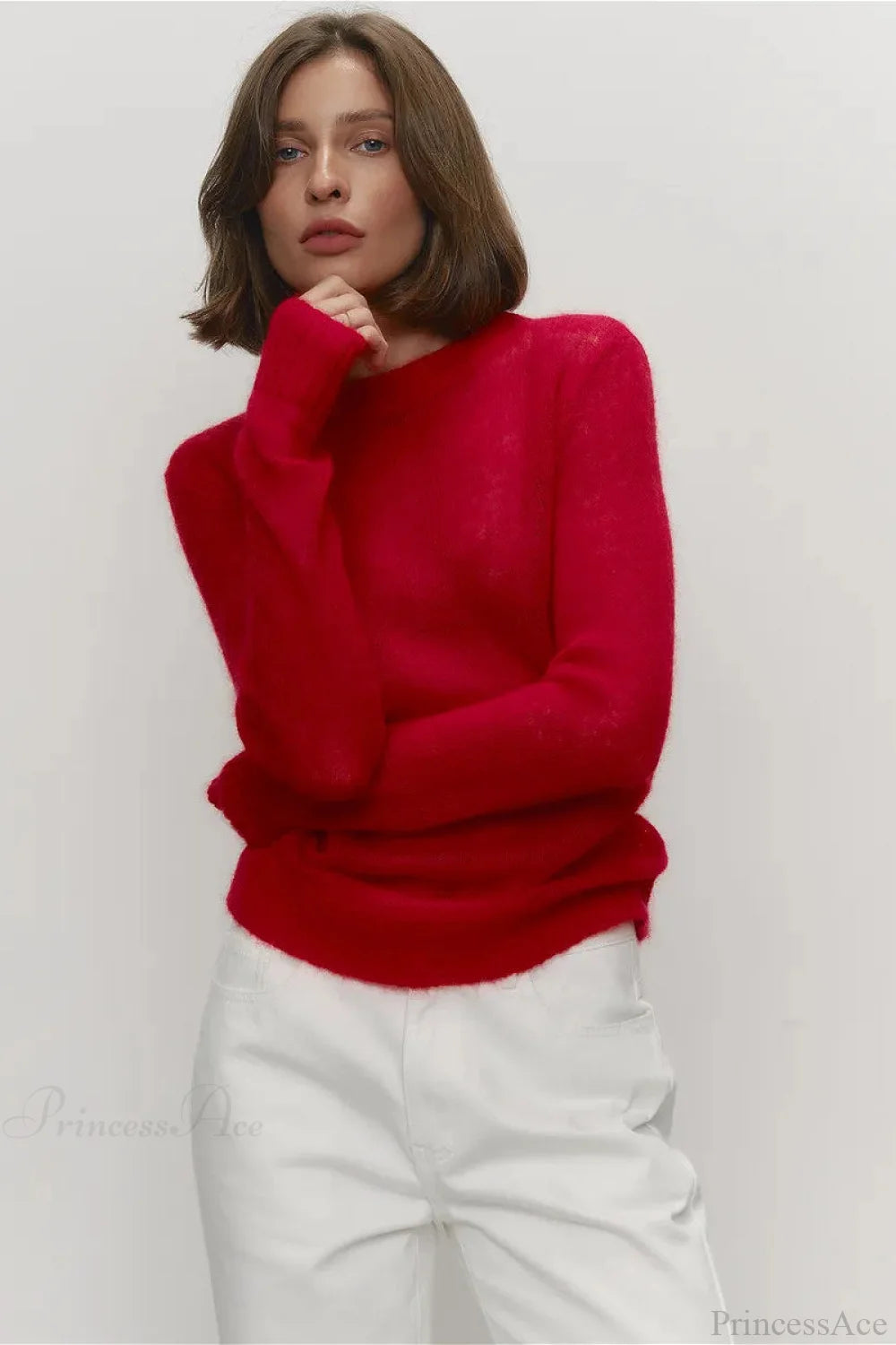 Candy Color Sheer Crew Neck Knit Sweater