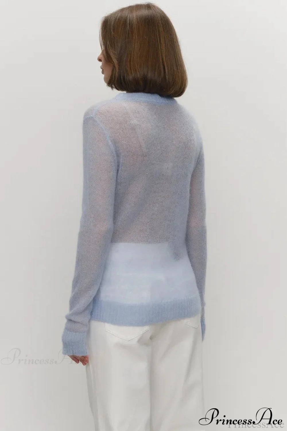 Candy Pastels Sheer Crew Neck Lightweight Knit Top