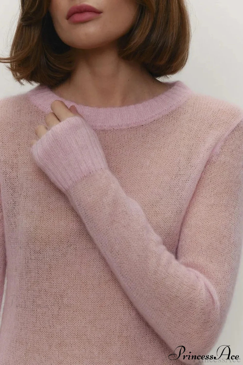 Candy Pastels Sheer Crew Neck Lightweight Knit Top