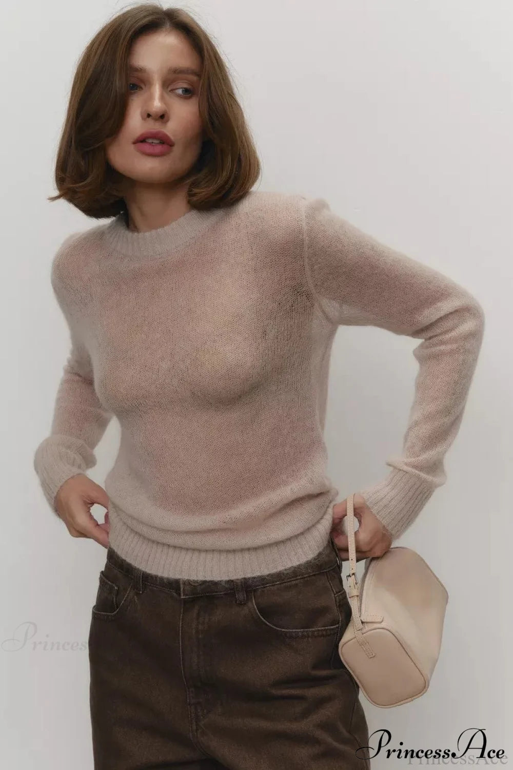 Candy Pastels Sheer Crew Neck Lightweight Knit Top