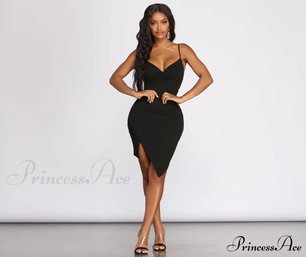 Captivate Me Asymmetric Charming Crepe Mini Dress Club Dresses