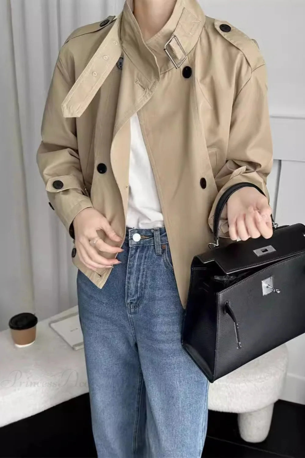 Cargo Cropped Casual Loose Jacket Khaki / M