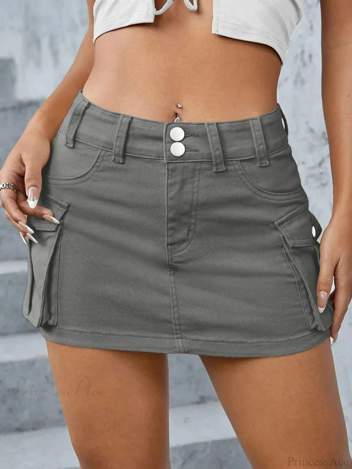 Cargo Pocket Low Waist Skirt GRAY / S skirts-250223