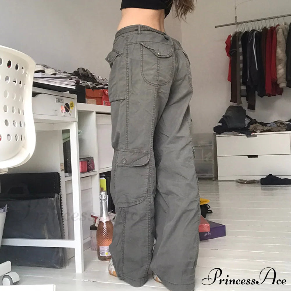 Cargo Streetwear Mom Pants Baggy Low Leg Waist 90S Denim Vintage Wide Jeans Trousers Trendy Korean