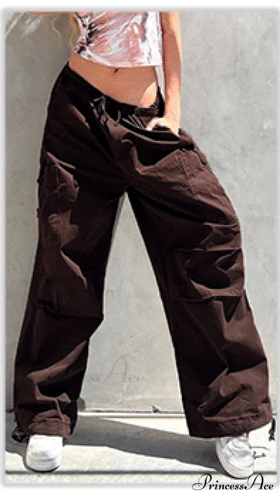 Cargo Streetwear Mom Pants Baggy Low Leg Waist 90S Denim Vintage Wide Jeans Trousers Trendy Korean