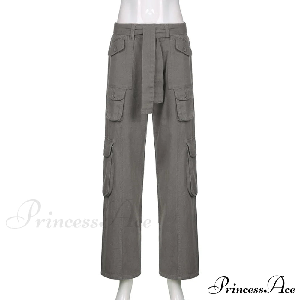 Cargo Streetwear Mom Pants Baggy Low Leg Waist 90S Denim Vintage Wide Jeans Trousers Trendy Korean