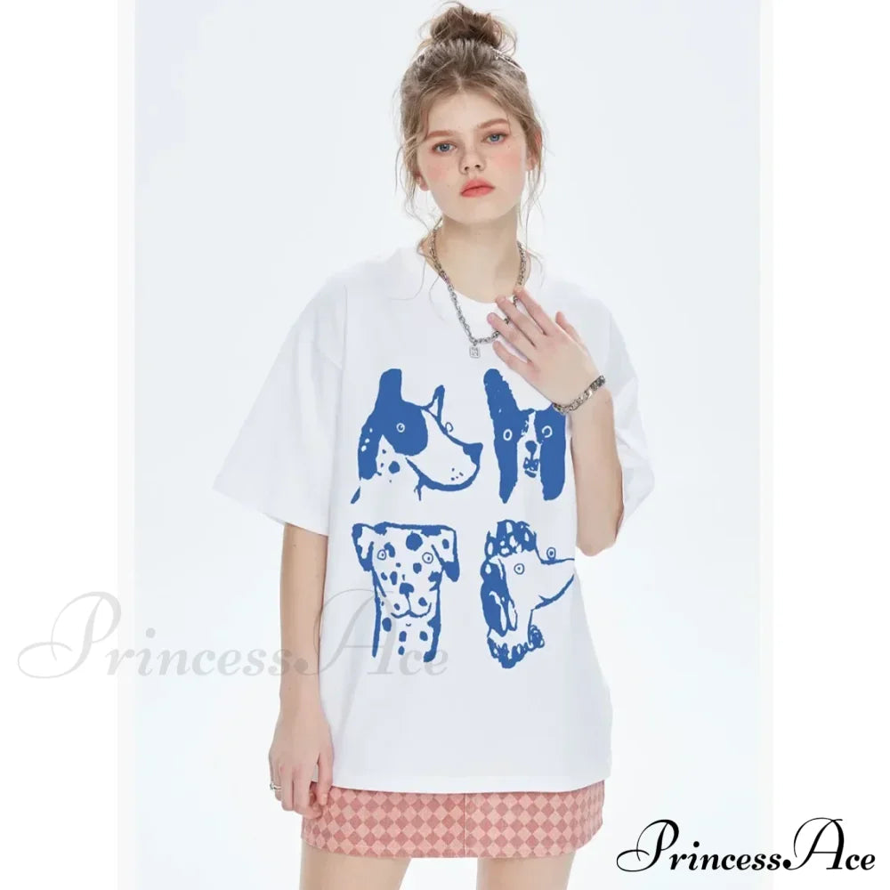 Cartoon Dog Stylish Graphic Top Cotton Tees