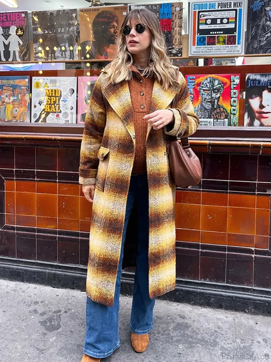 Cashmere Blends Plaid Wool Coat