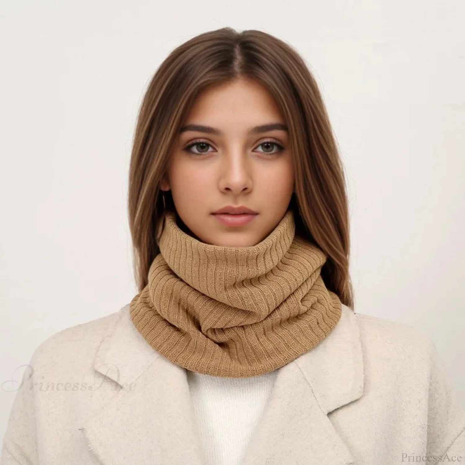 Cashmere Knit Ring Wool Neck Warmer Scarf For Women Scarfs-L
