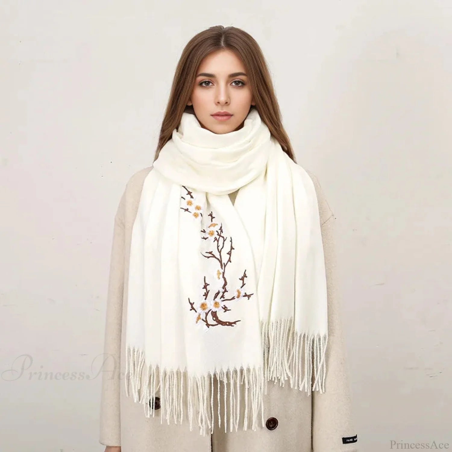Cashmere Winter Flower Pashmina Shawl With Tassels Scarfs-L