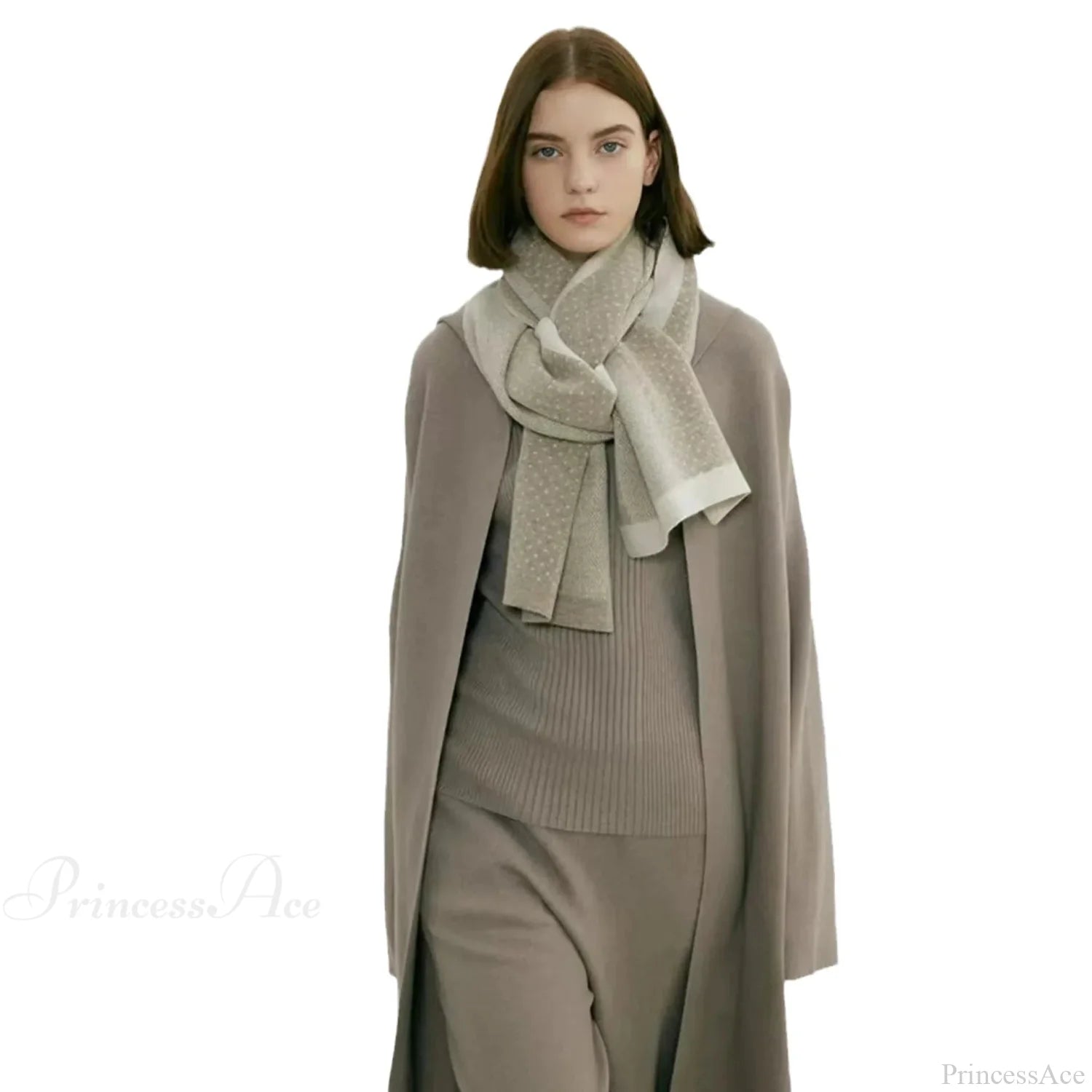 Cashmere Winter Scarf For Women - Designer Knit Warmth Dot-Beige / L180Cm W32Cm Scarfs-L