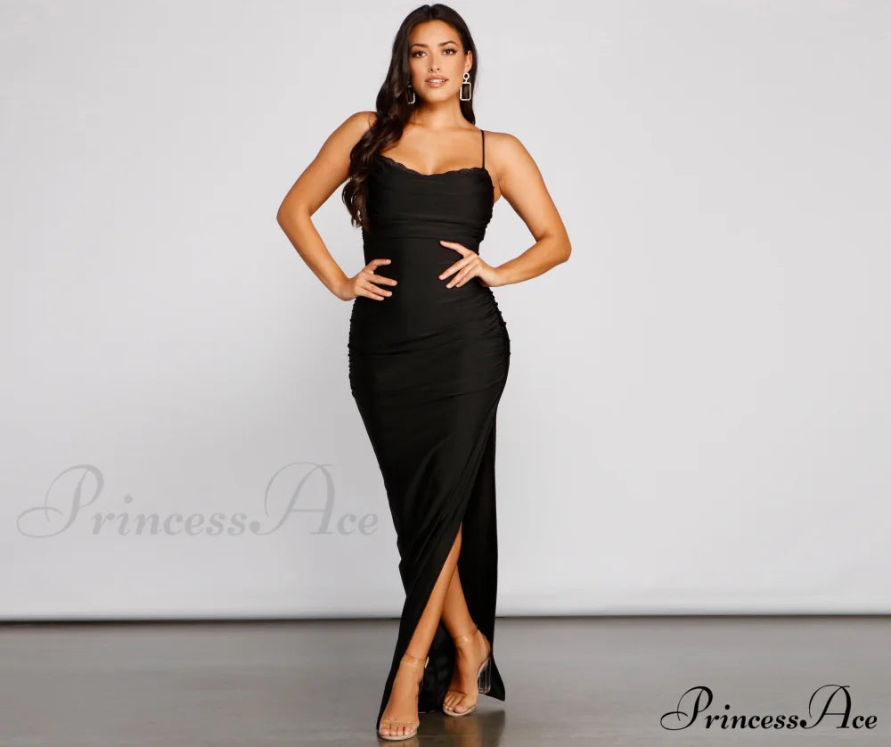 Cassandra Cowl Neck Ruched Formal Dress - Lady Occasions