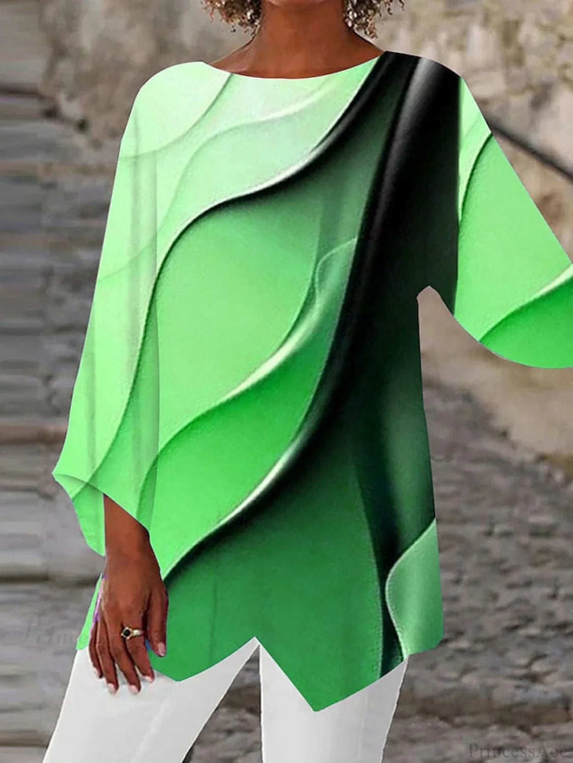 Casual Round Design Women’s Blouse Abstract Asymmetric Graphic Yellow Long Neck - Arm Basic Pink