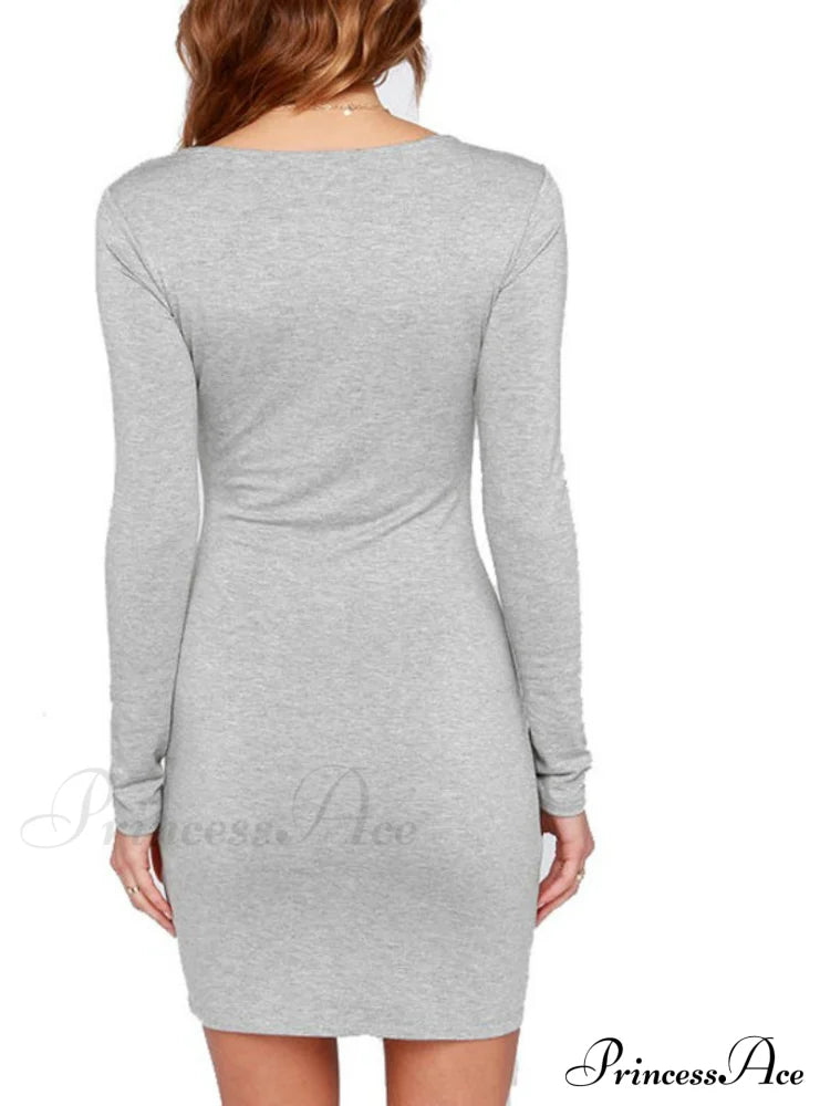 Casual Black Long Sleeve Dress M / Gray Party Dresses-L