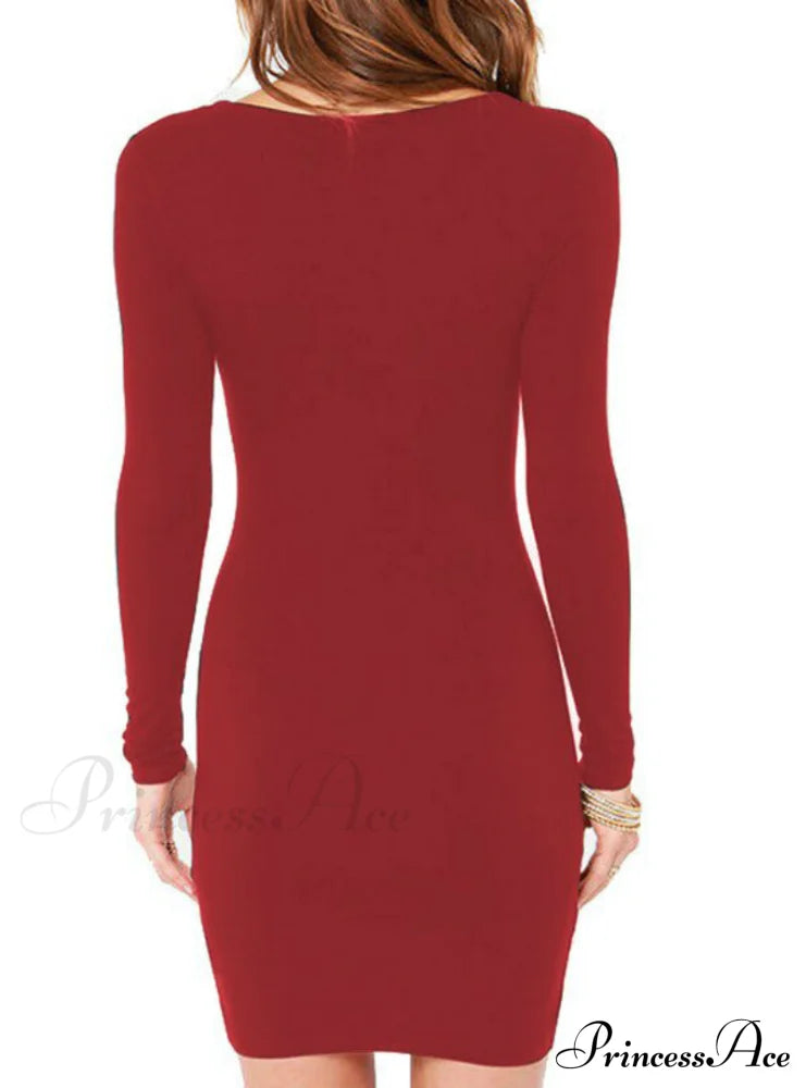 Casual Black Long Sleeve Dress S / Gray Party Dresses-L