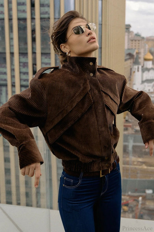 Casual Brown Corduroy Jacket