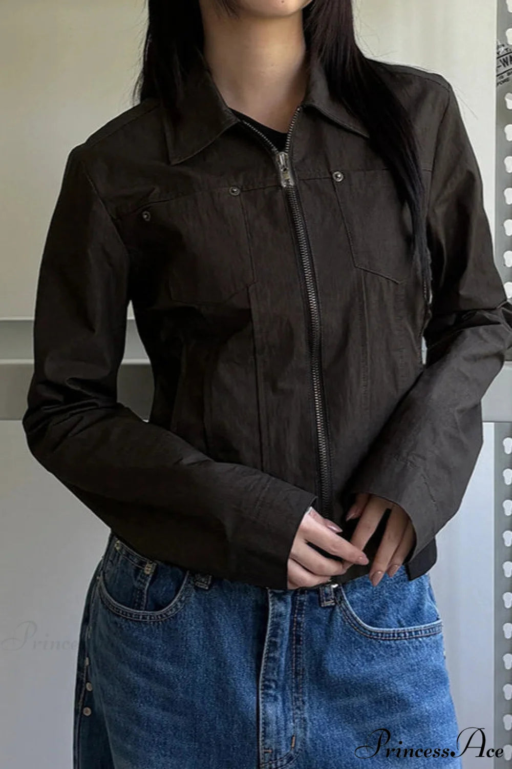 Casual Cargo Solid Lapel Zip Jacket