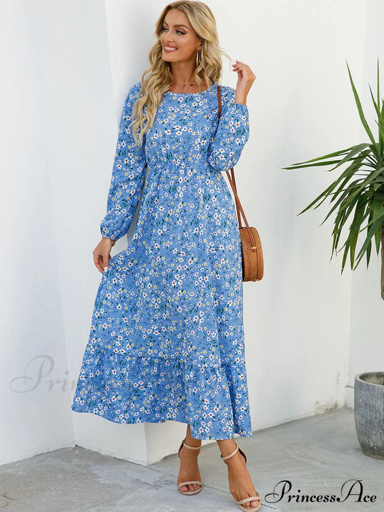 Casual Coastal Long Bohemian Flowered Dress L / White Dresses