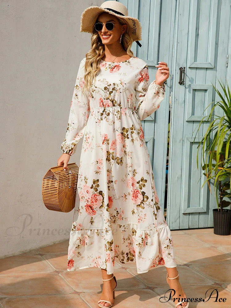 Casual Coastal Long Bohemian Flowered Dress S / Black Dresses