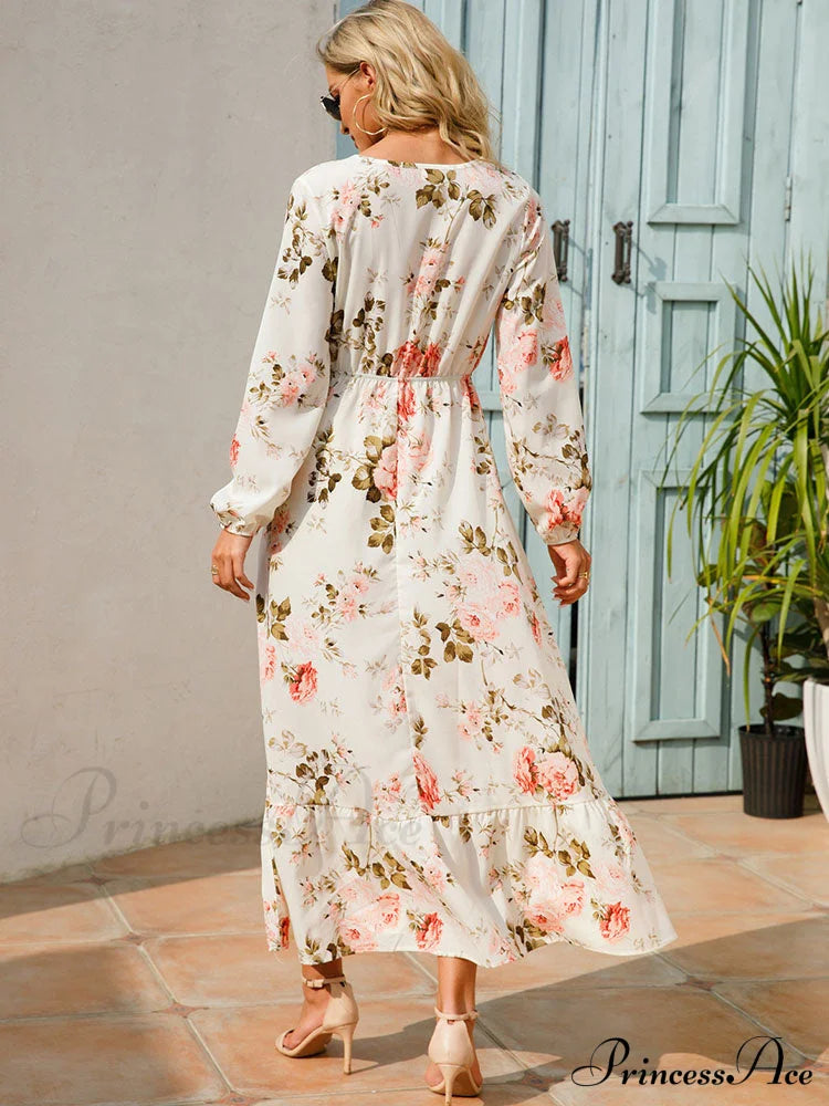 Casual Coastal Long Bohemian Flowered Dress S / Yellow Dresses