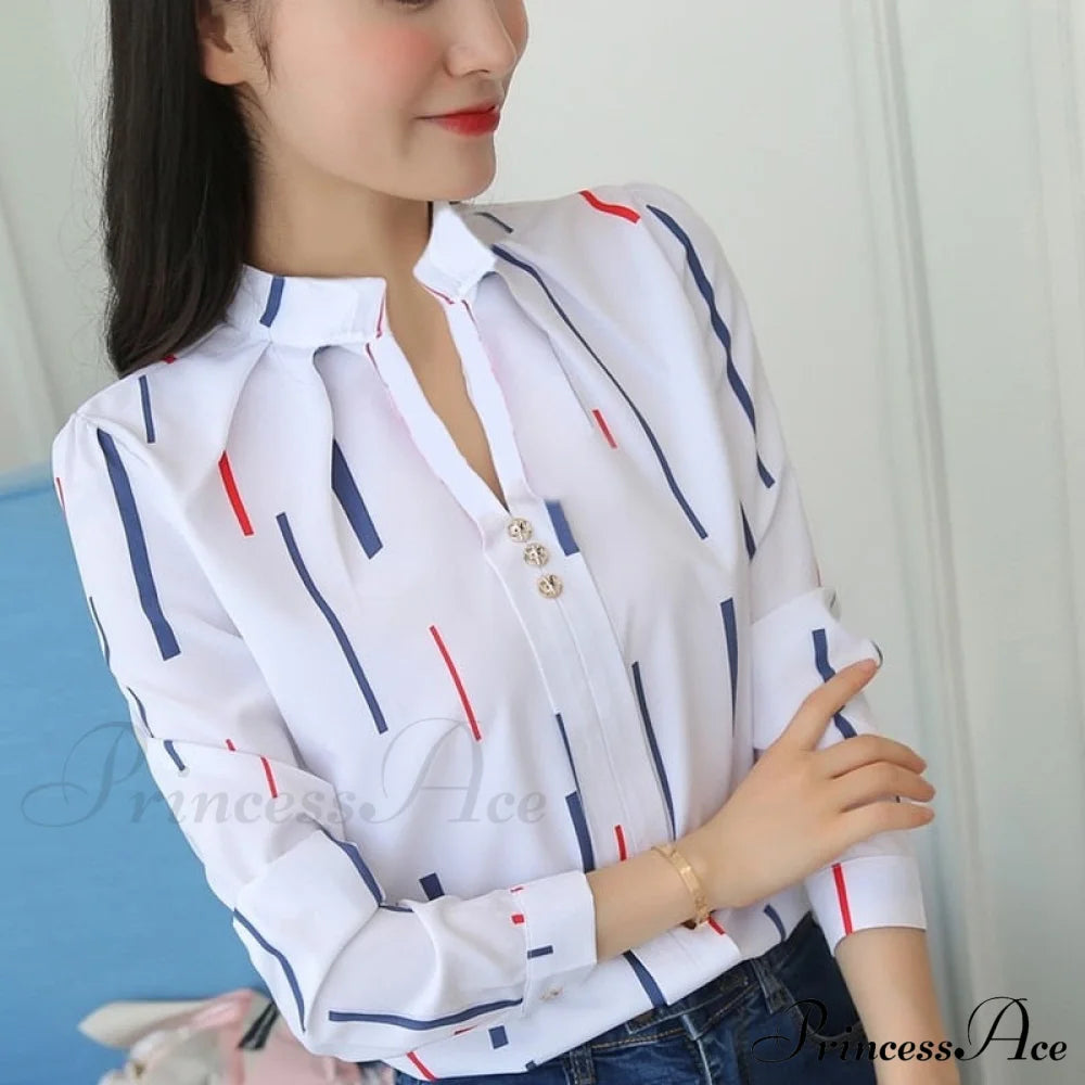 Casual Design Arm Long Women’s Plus White Stripe Size Blouse