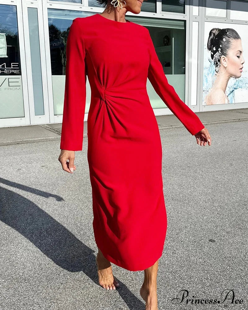 Casual Dress - Solid Color Round Neck Dresses