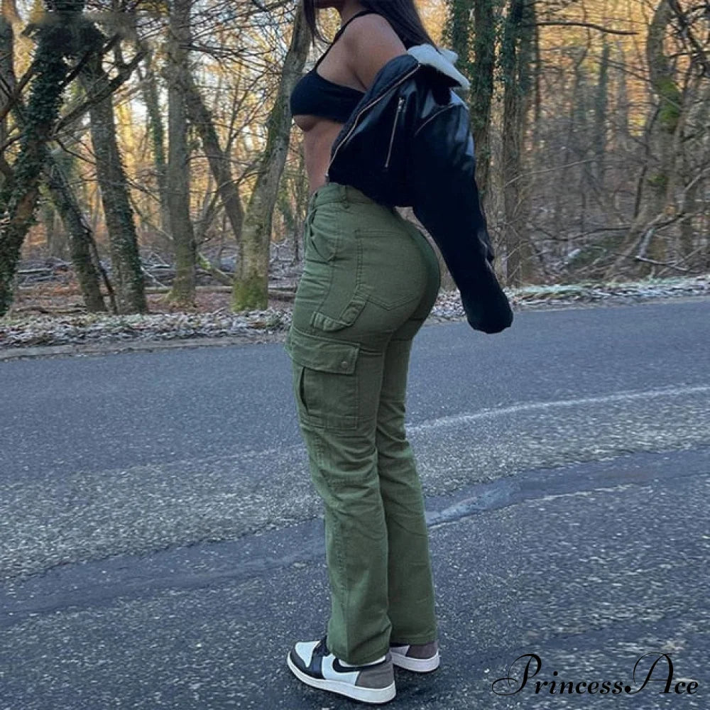 Casual Elastic High Waist Baggy Cargo Y2K Wide Slim Women Pants Streetwear Trousers Vintage Leg