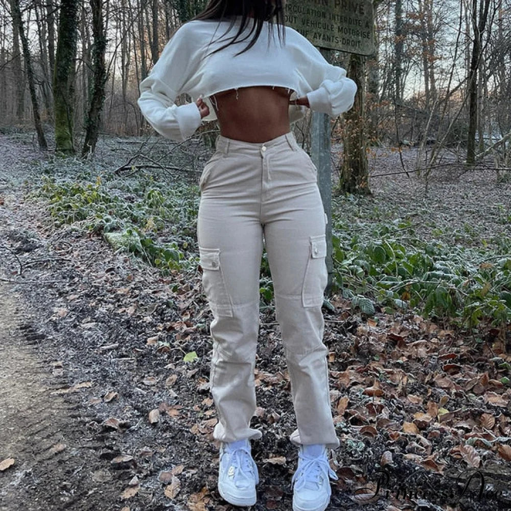 Casual Elastic High Waist Baggy Cargo Y2K Wide Slim Women Pants Streetwear Trousers Vintage Leg
