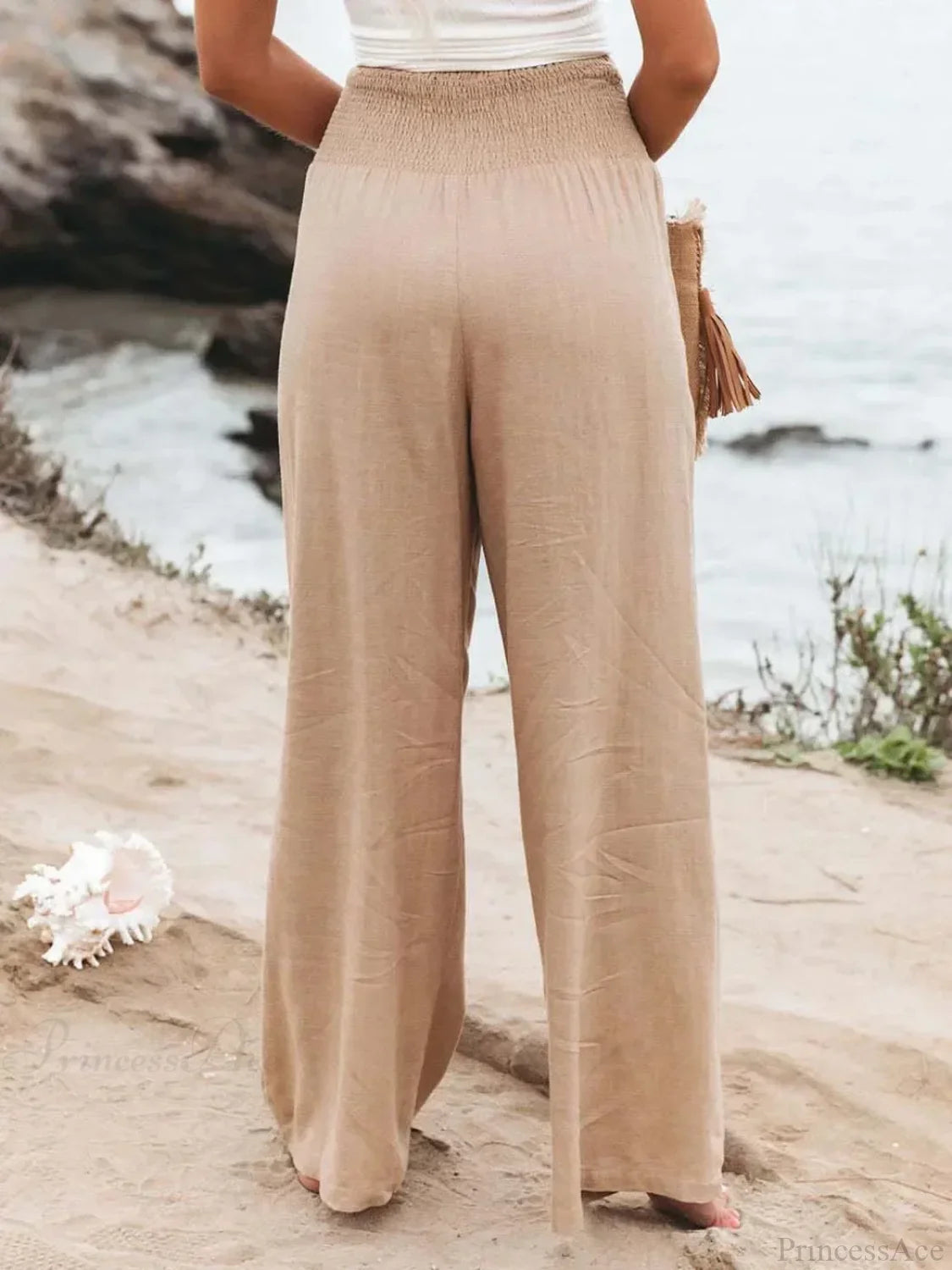 Casual Elastic Waist Linen Wide Pants