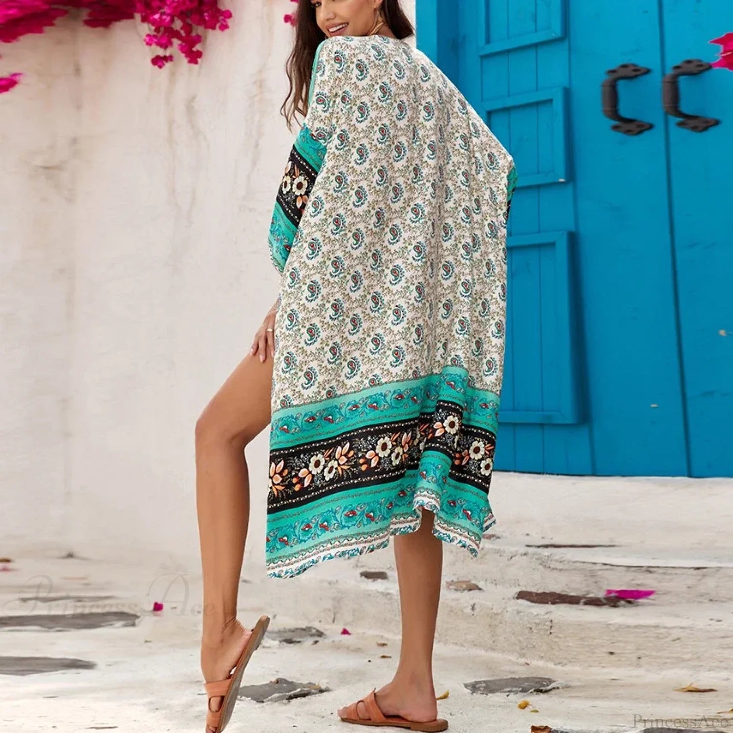 Casual Ethnic Floral Print Loose Cover-Up Dress bohodress-250126