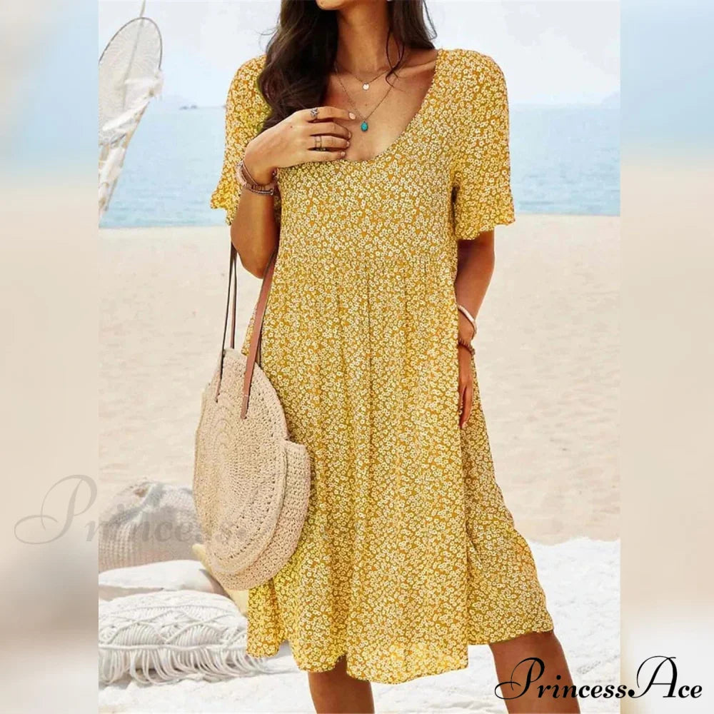 Women's Casual Floral Dress Yellow __stock:200 casual dresses clothes dresses refund_fee:1200