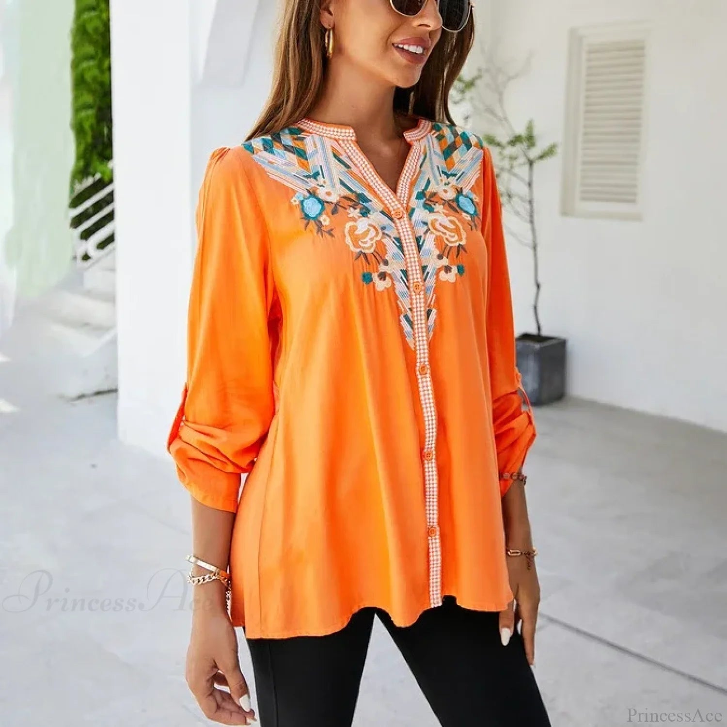 Casual Floral Embroidery Oversize Cotton Long Sleeve Boho Blouse bohoblouse-250126