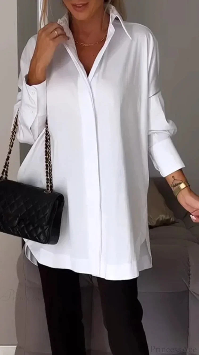 Casual Irregular Pullover Long Sleeve Blouse WHITE / S blouse-250126