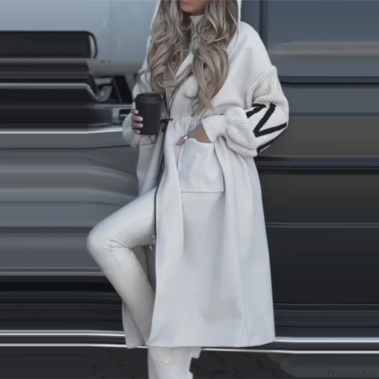 Casual Long Patchwork Lace-Up Overcoat