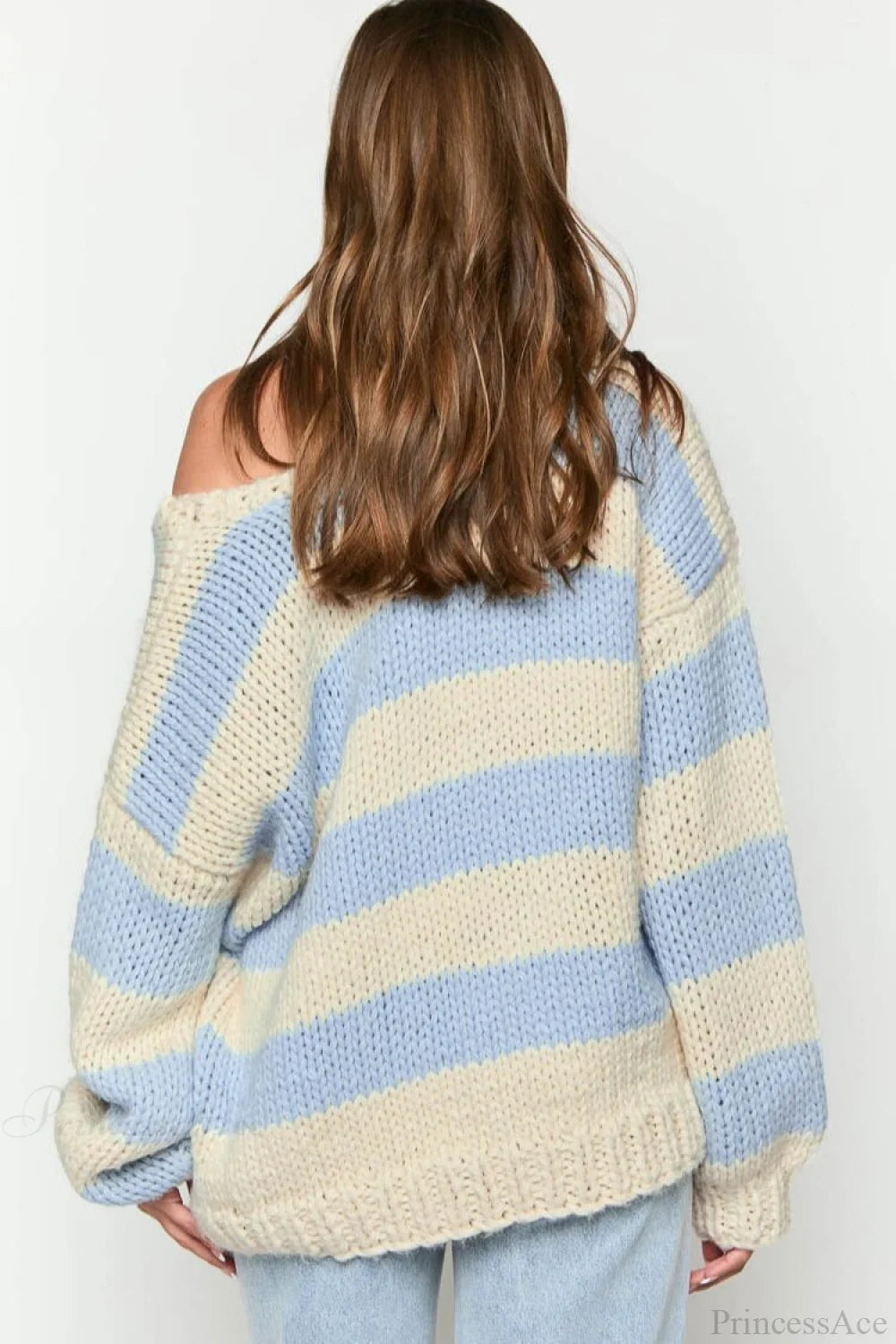 Casual Loose Off-Shoulder Striped Sweet Sweater