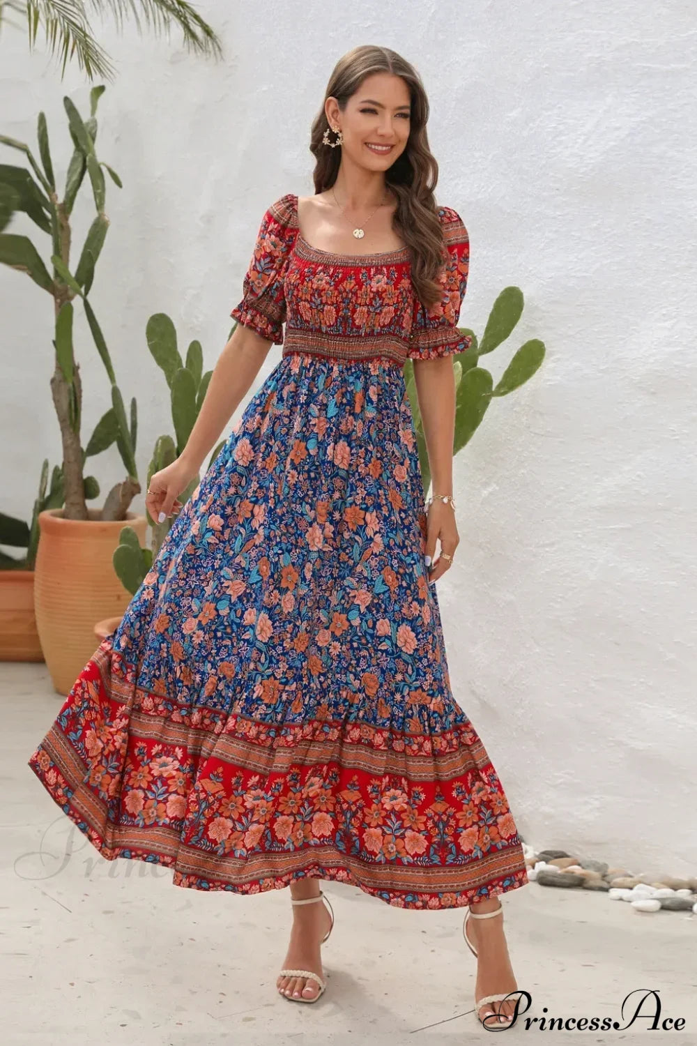 Casual Midi Sexy Elegant Beach Vacation Boho Dress Blue / S