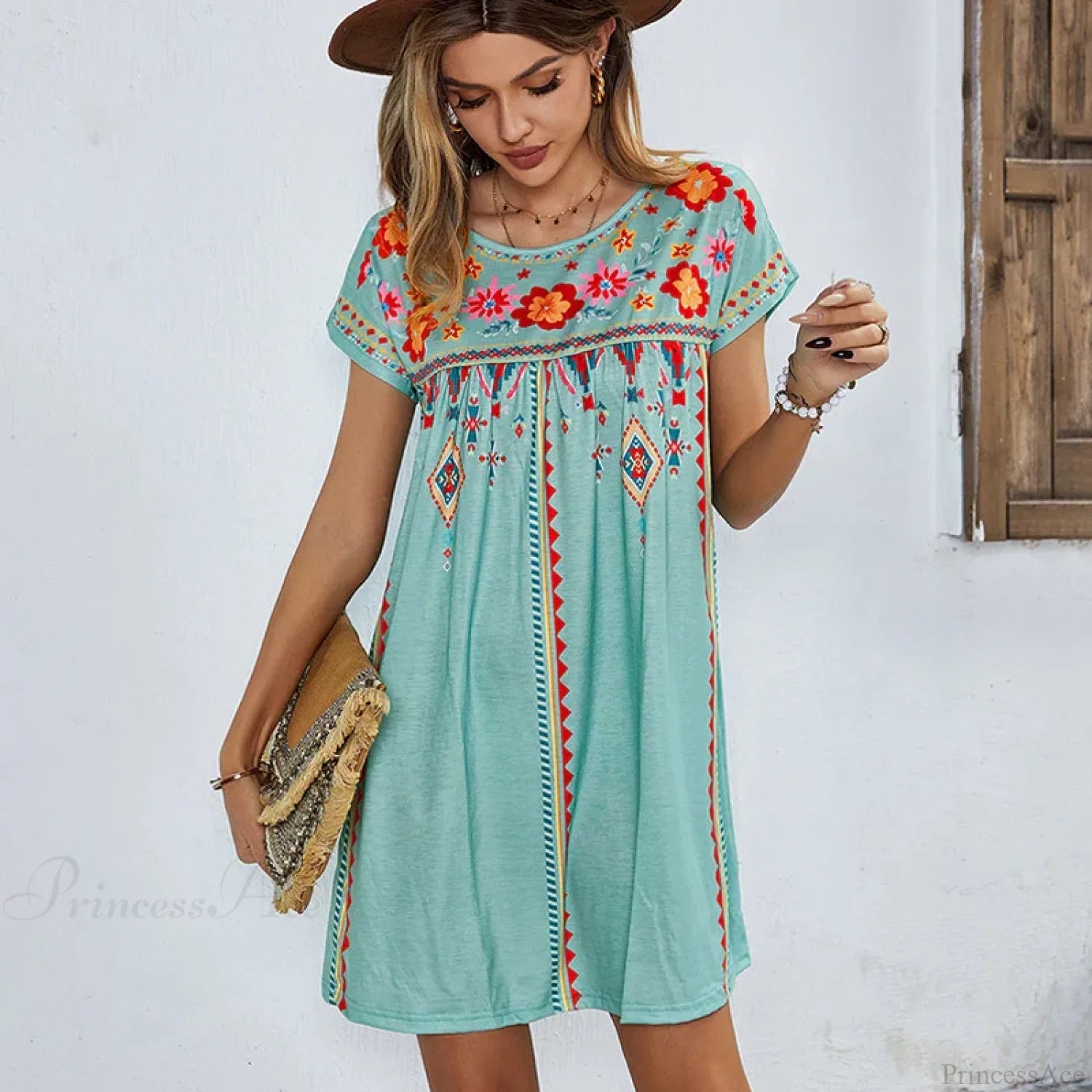 Casual O-neck Cotton Boho Dress bohodress-250126