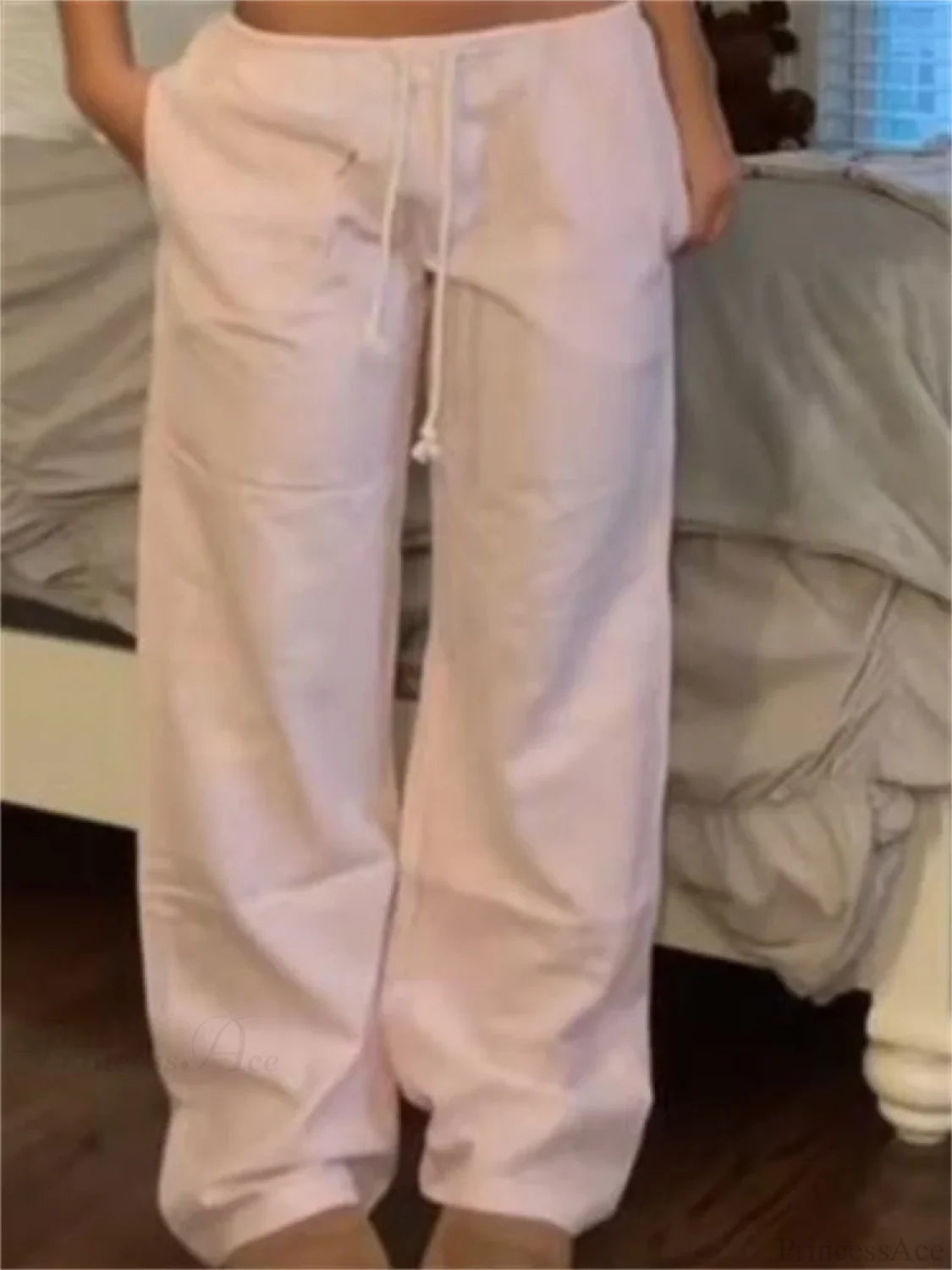 Casual Pinstripe Drawstring Loose Straight Street Pants Pink / S pant-250223
