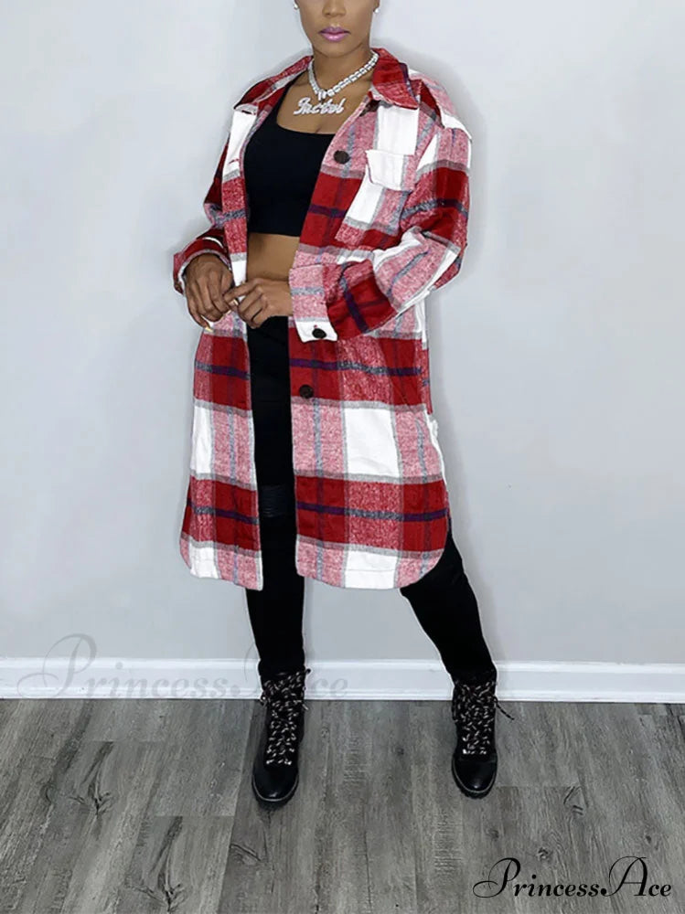 Casual Plaid Graceful Printed Shirt Coats-L