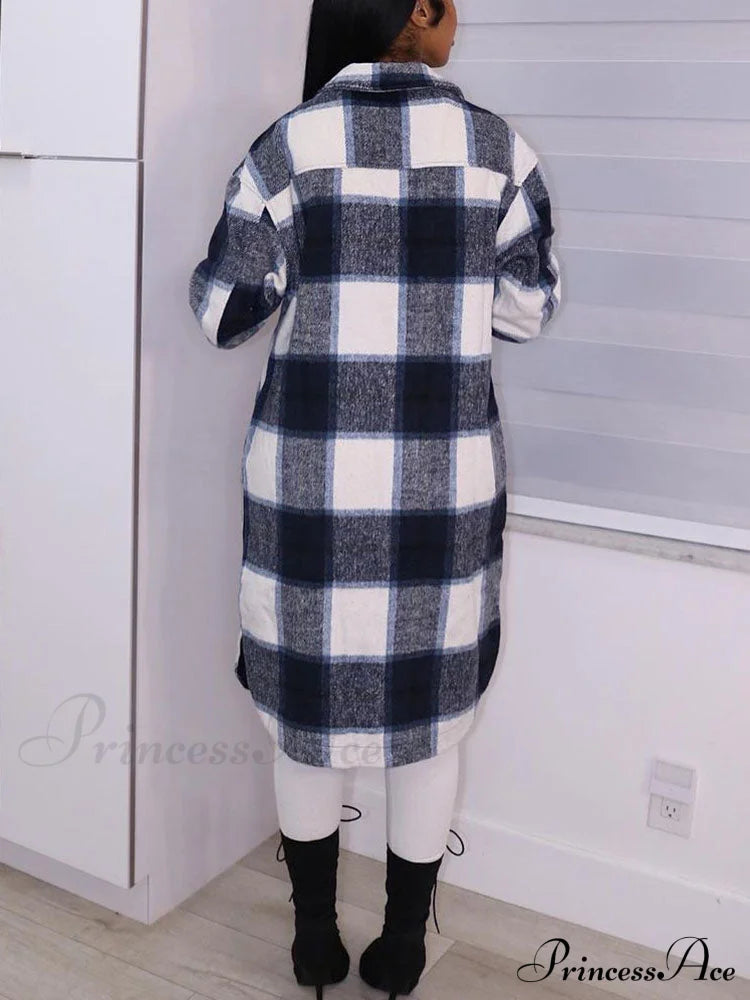 Casual Plaid Graceful Printed Shirt Coats-L