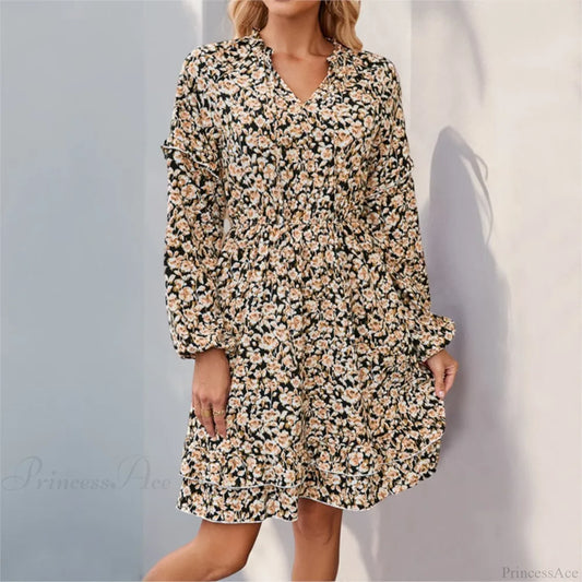 Casual Printed Long Sleeve Floral Dress oldfloraldress-250126