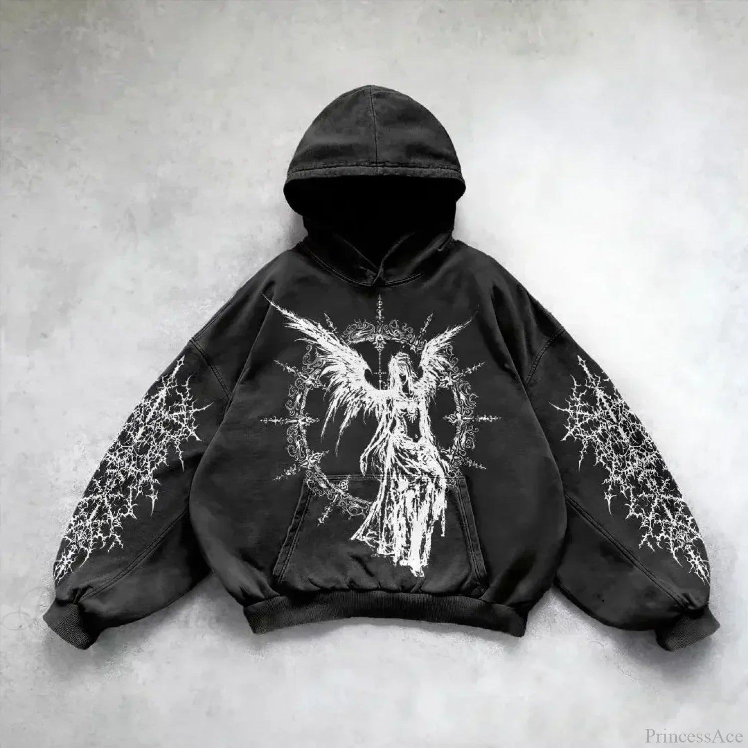 Casual Retro Gothic Printing Hoodie black 2 / M